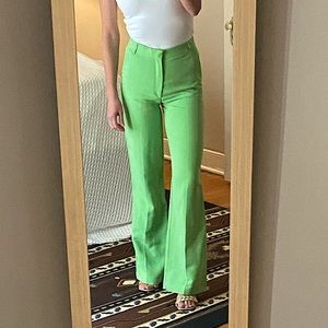 Bright Green High Rise Flare Work Slacks Zara (XS)